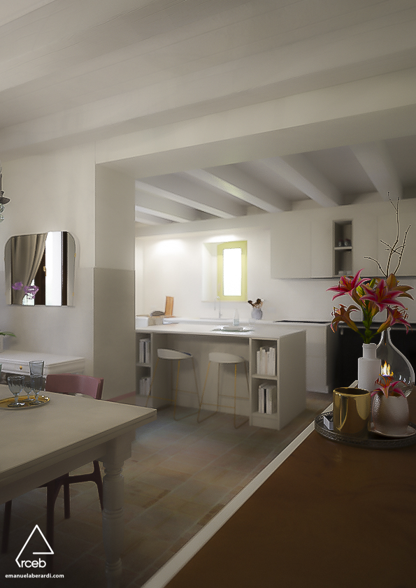 Cucina in Linea - Aperta sul soggiorno - Progetto Ristrutturazione Casa in Campagna