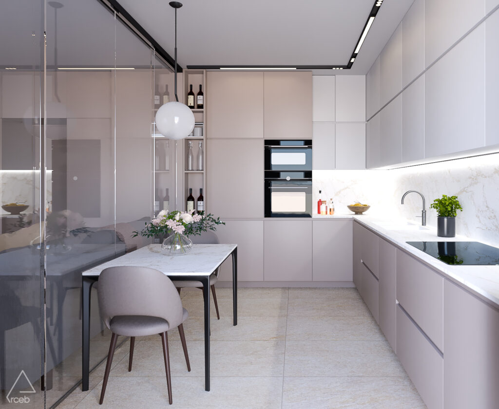 Appartamento nuova costruzione Rimini- Zona giorno separata - Vetrata Scorrevole - Vista Cucina su Misura a tutta altezza