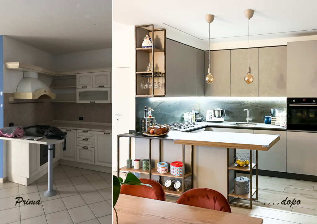 Appartamento anni 2000 - Cucina con angolo cottura - Prima e Dopo